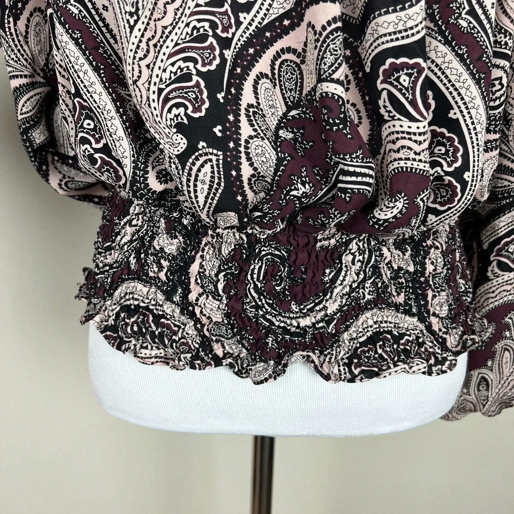 Michael Kors Blouse Top Womens‎ XL Paisley Off The Shoulder Silk Sheer Cropped